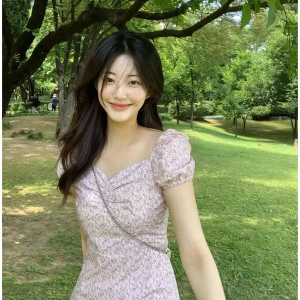 [BUNJANG] Zaenio Heart Neck Pansy Mini Dress / zaenio 제니오 하트넥 팬지 미니원피스