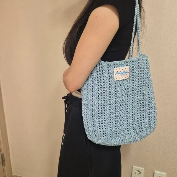[BUNJANG] Handmade Crochet Eco Bag Light Blue / 코바늘 에코백 라이트블루