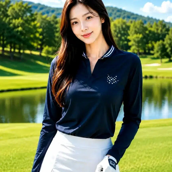 [BUNJANG] WAAC Women's Striped Functional Long-Sleeve T-Shirt Size 2 (90) / [정품]왁(WAAC)골프 여성 스트라이프 기능성 긴팔 2(90)티셔츠