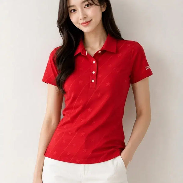 [BUNJANG] Titleist Women's Golf Short-Sleeve Polo Shirt Star Pattern Red Size 55 / 타이틀리스트 여성 골프 반팔 카라티 별무늬 레드55