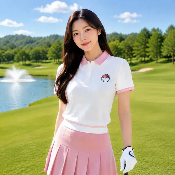 [BUNJANG] Malbon Golf Women's Waffle Color-Block Cropped Short-Sleeve Shirt L / [정품]말본 골프 여성 크롭기장 와플 배색 반팔 L