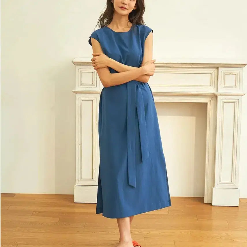 [BUNJANG] LEHVA LIKE LINEN Maldives Drop Shoulder Dress (Deep Blue) / 르아브-라이크린넨 몰디브 드랍숄더 원피스(딥블루)