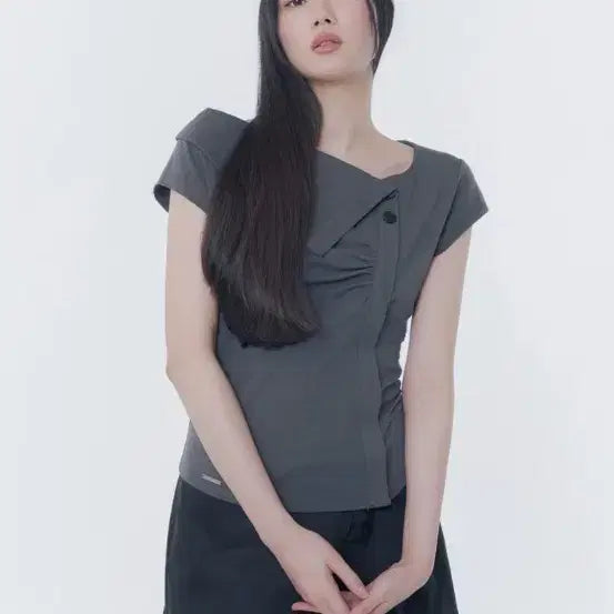 [BUNJANG] Miseki Seoul Folding Collar Shirring Top / 미세키서울 Folding collar shirring top 새상품