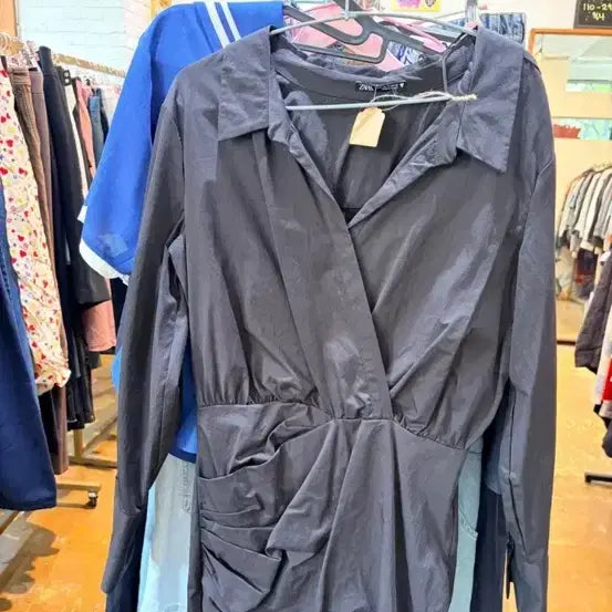 [BUNJANG] Zara Black Shirt Dress Wrap Design / 자라 블랙 셔츠 원피스 랩 디자인