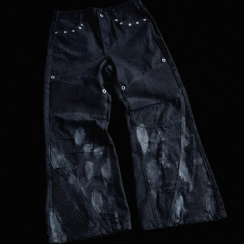 [BUNJANG] TH4SWE Black Straight Biker Denim Pants XL / TH4SWE 바이커 더블 지퍼