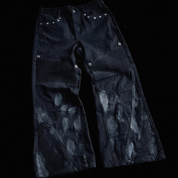 [BUNJANG] TH4SWE Black Straight Biker Denim Pants XL / TH4SWE 바이커 더블 지퍼