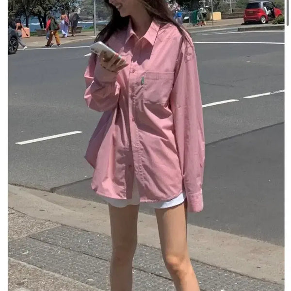 [BUNJANG] Bflat Benetton Pink Oversized Stripe Shirt / (미착용새상품) 비플랫베네통 오버핏스트라이프셔츠 핑크