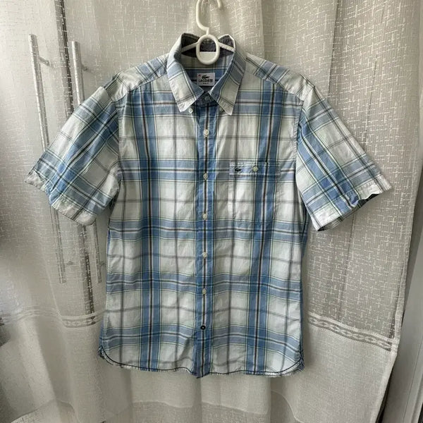 [BUNJANG] Lacoste Check Slim Fit Short Sleeve Shirt Size 40 / 라코스테 체크 반팔셔츠 슬림핏 40사이즈
