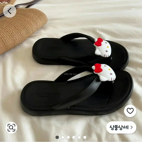 [BUNJANG] Hello Kitty Black Flip-Flops / 245 헬로키티 블랙 쪼리