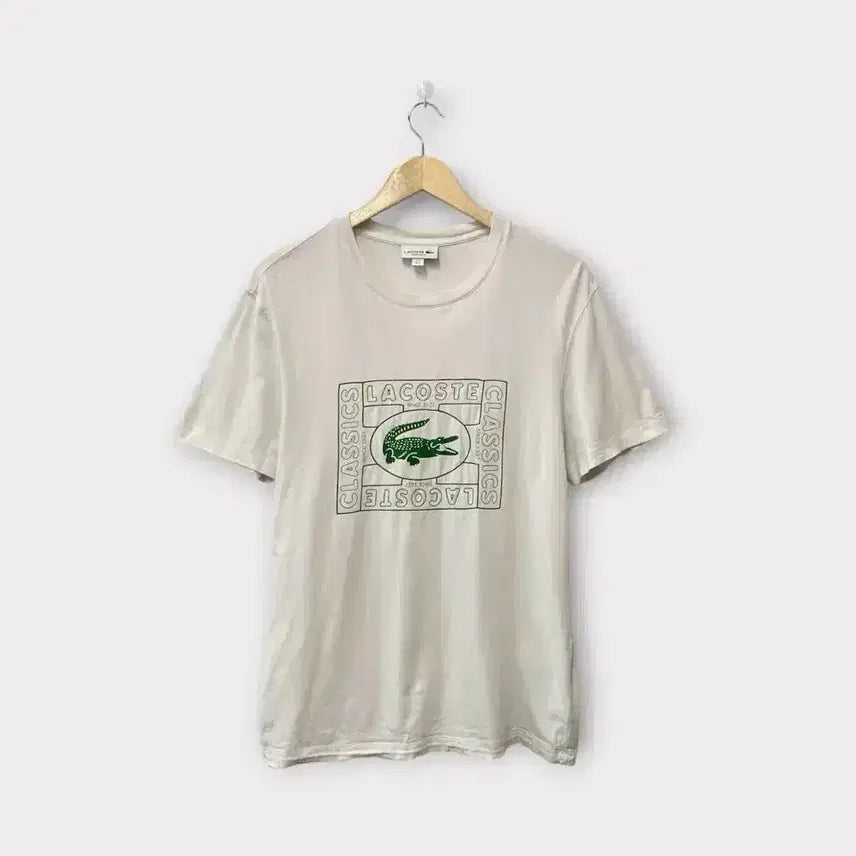 [BUNJANG] Lacoste Big Logo Round Neck White T-Shirt (L-XL) / 라코스테 빅로고 라운드 화이트 반팔티 L-XL