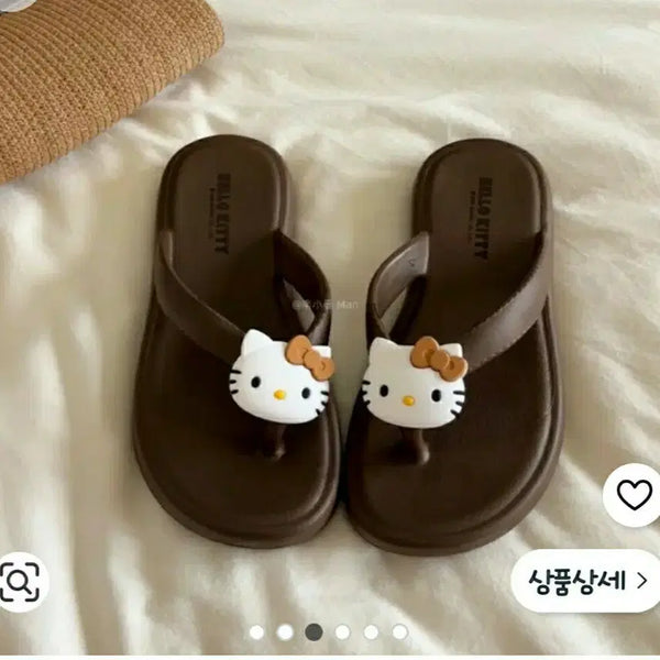 [BUNJANG] Hello Kitty Brown Jjori Sandals Size 245 / 헬로키티 쪼리 샌들 브라운 245