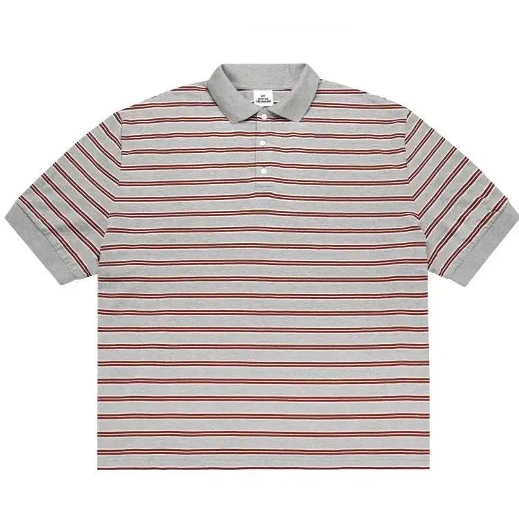 [BUNJANG] MJD Oversized Striped Polo Melange Grey / [S] MJD 오버사이즈 스트라이프 폴로 멜란지 그레이