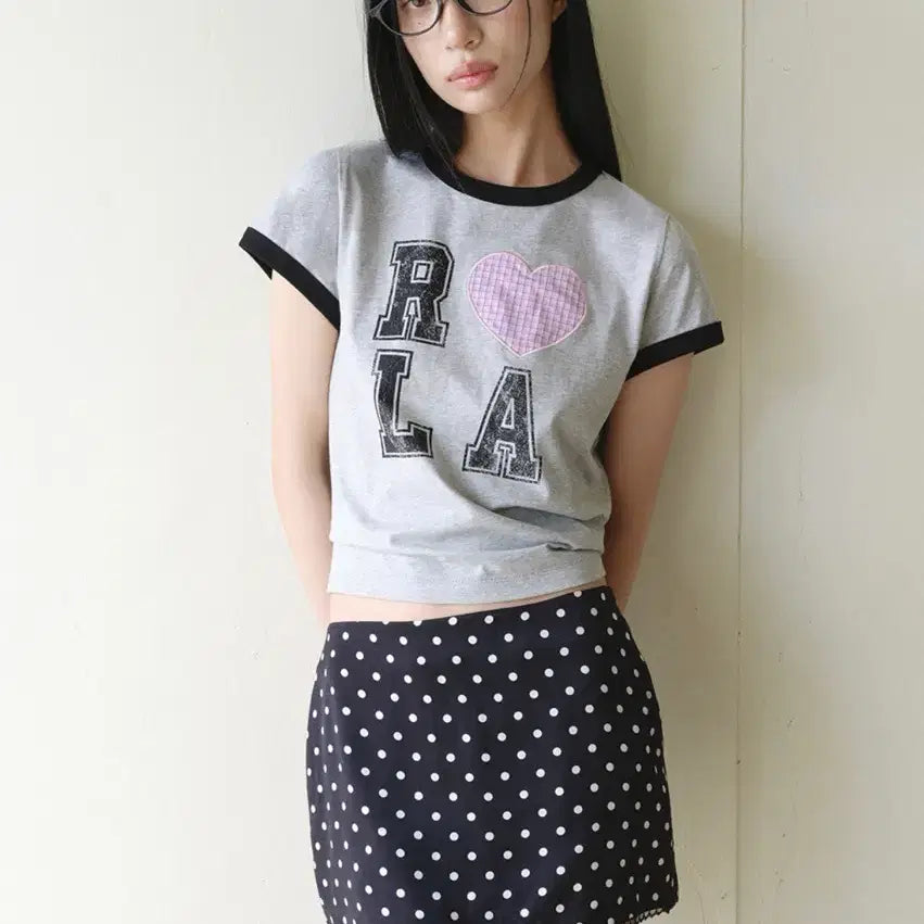 [BUNJANG] Rola Rola I Love Patchwork Ringer T-Shirt Gray Jang Wonyoung / 새상품) 로라로라 아이러브패치워크 링거 티셔츠 그레이