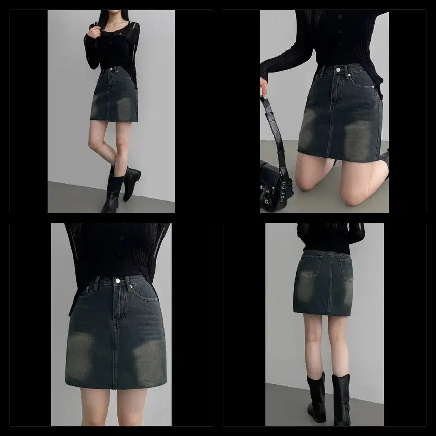 [BUNJANG] Black Denim H-Line Skirt (Size M) / H라인 흑청색 청치마(m 사이즈)