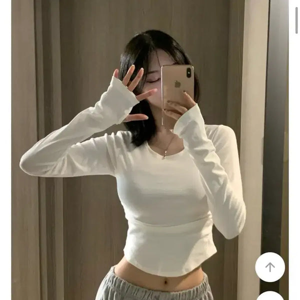 [BUNJANG] Ivory Long Sleeve Cropped Top / 에이블리 [아이보리] 긴팔 크롭