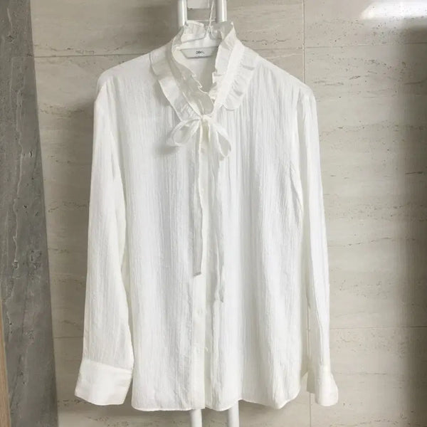 [BUNJANG] DEWL 2024 Frill Tie Blouse Size 55 / 듀엘 24년 프릴 타이 블라우스 55