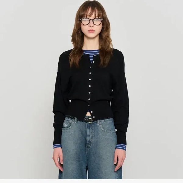[BUNJANG] General Idea Signature Wool Crewneck Knit Cardigan / 제너럴아이디어 시그니처 울 크루넥 니트가디건 오헤시오