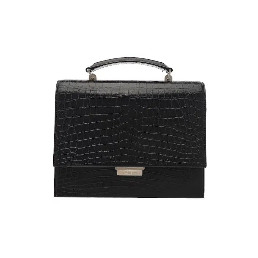 [BUNJANG] Saint Laurent Crocodile Embossed Babylon Top Handle Shoulder Bag Black / 생로랑 크로커다일 바빌론 탑핸들 숄더백