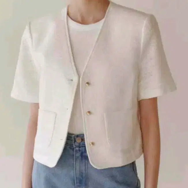 [BUNJANG] ANDYOUBROWN Short Sleeve White Jacket / 앤유브라운 반팔 자켓 화이트
