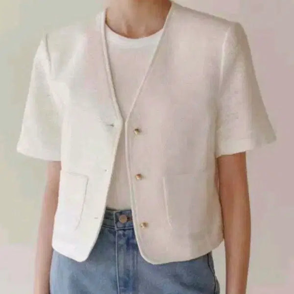 [BUNJANG] ANDYOUBROWN Short Sleeve White Jacket / 앤유브라운 반팔 자켓 화이트