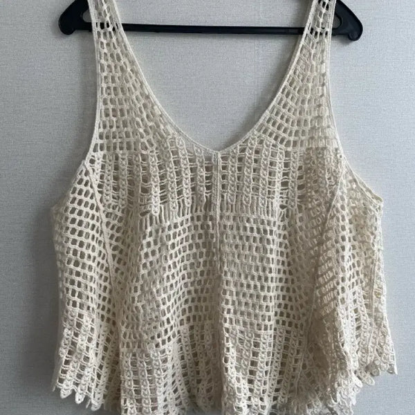 [BUNJANG] Crochet Knit Tank Top - Ivory / 크로셰 니트 나시 아이보리