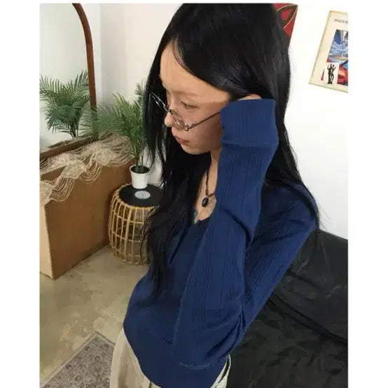 [BUNJANG] Morae House Rib Button Sleeve T-Shirt / 모래하우스 리브 버튼 슬리브t
