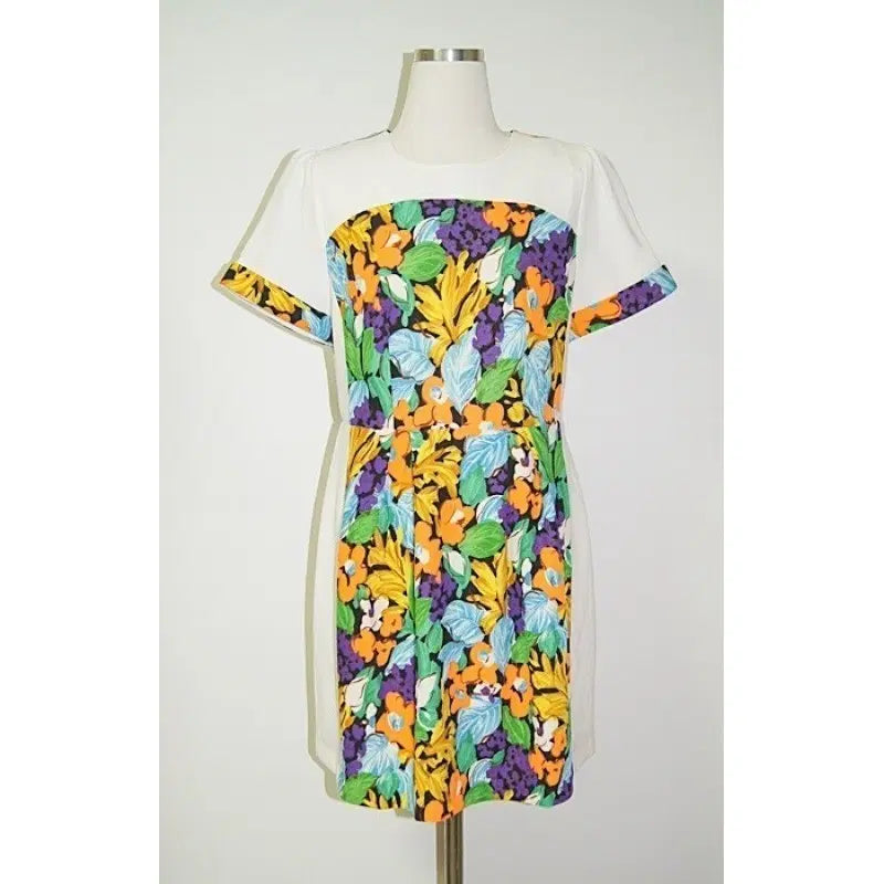 [BUNJANG] Floral Color Block Dress - Ivory / 부분 플라워 배색 원피스/아이보리