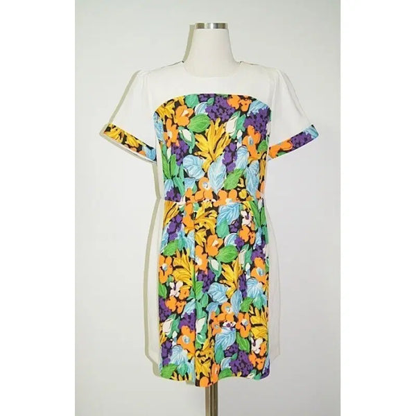 [BUNJANG] Floral Color Block Dress - Ivory / 부분 플라워 배색 원피스/아이보리