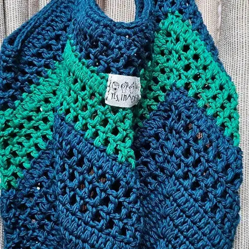 [BUNJANG] Handmade Crochet Tote Bag - Teal/Navy / 코바늘 토트백 청록색/네이비