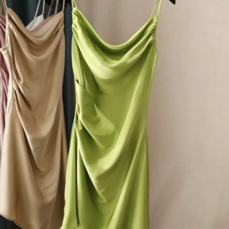 [BUNJANG] Lime Satin Slip Dress / 라임색 새틴 슬립 원피스