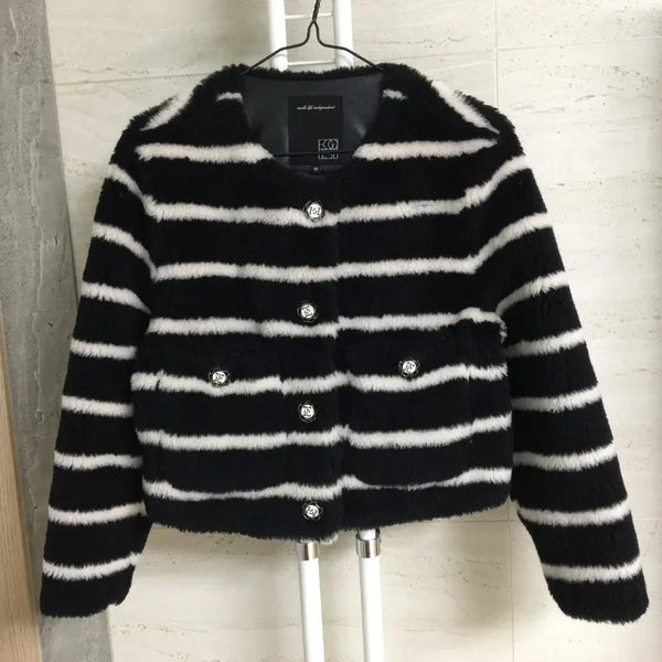 [BUNJANG] Egoist 22 Stripe Faux Fur Jacket Size 55 / 에고이스트 22 스트라이프 퍼 자켓 55