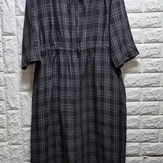 [BUNJANG] Linen Blend Loose Fit Checkered Long Dress / 린넨소재 루즈핏 체크무늬 롱원피스