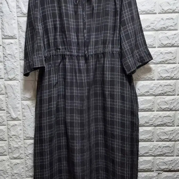 [BUNJANG] Linen Blend Loose Fit Checkered Long Dress / 린넨소재 루즈핏 체크무늬 롱원피스