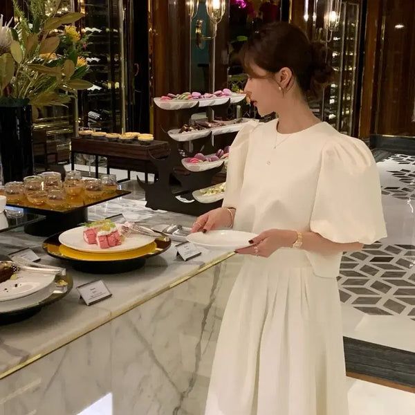 [BUNJANG] Byssiny Pumpkin Blouse and Skirt Set - Ivory / [새상품]바이씨니 제작 펌킨 블라우스 스커트 세트 셋업 아이보리
