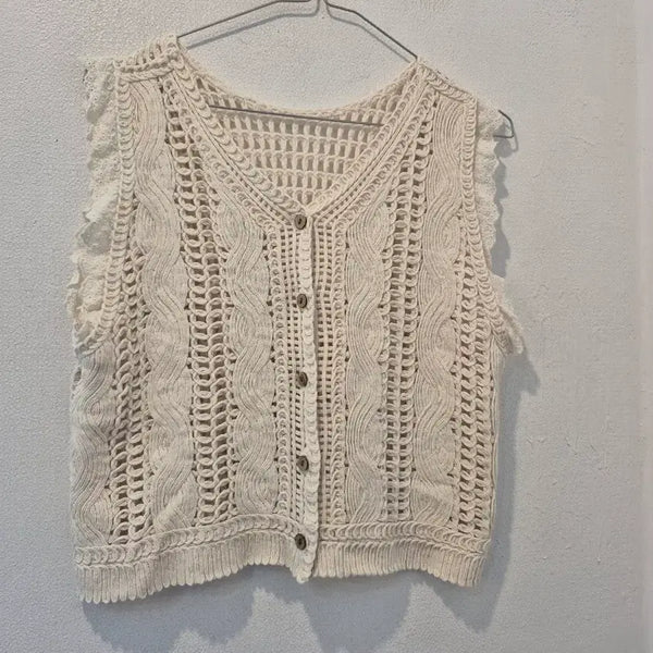 [BUNJANG] Crochet Knit Vest Beige / 니트 조끼 크로셰 베이지 가47