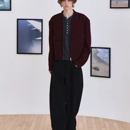 [BUNJANG] Waviness Deepch Non-Collar Wool Blouson Burgundy / (1) 웨이비니스 딥치 논 카라 울 블루종 버건디