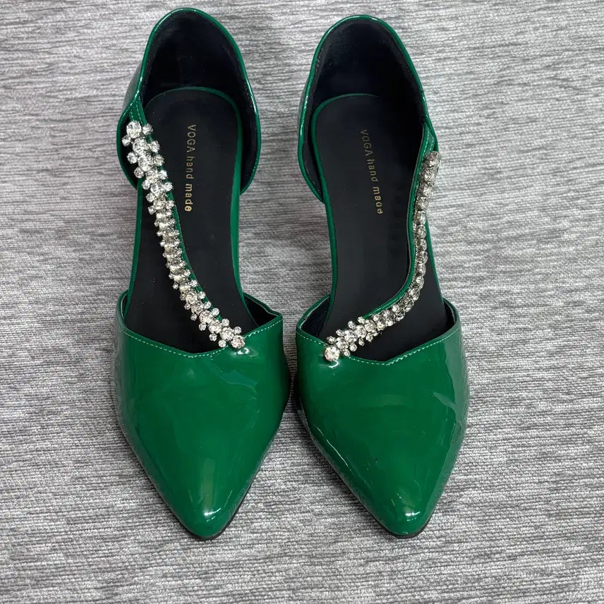 [BUNJANG] VOGA Women's Gena Stiletto Heels Green Enamel Cubic Shoes / VOGA(보가)여성 제누아 스틸레토 힐 그린 에나멜 큐빅 구두
