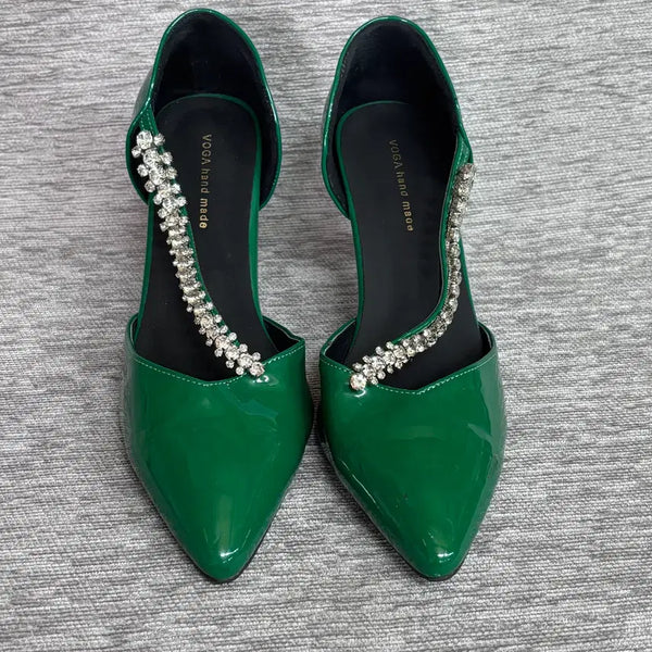 [BUNJANG] VOGA Women's Gena Stiletto Heels Green Enamel Cubic Shoes / VOGA(보가)여성 제누아 스틸레토 힐 그린 에나멜 큐빅 구두