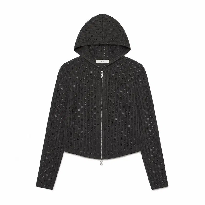 [BUNJANG] CACELE Trimmed Zip-Up Hoodie (Charcoal) / 카셀 후드 집업