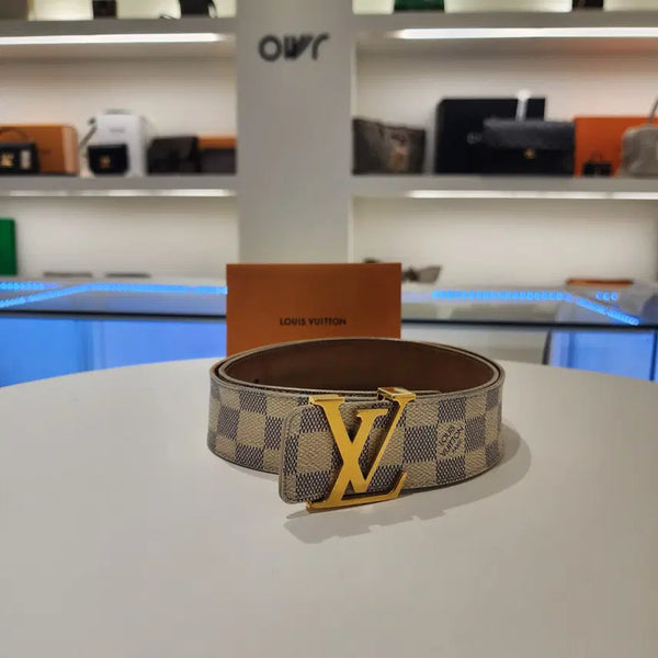 [BUNJANG] Louis Vuitton Damier Azur Canvas Gold LV Belt / 루이비통 다미에 아주르 캔버스 금장 LV 벨트