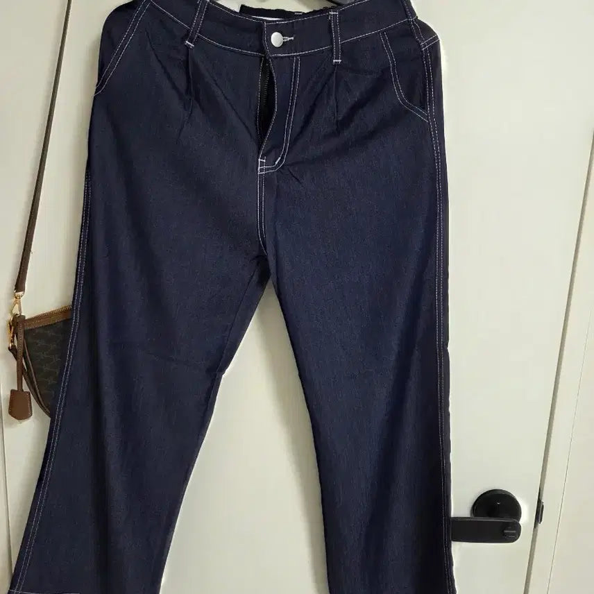 [BUNJANG] Wide Leg Denim Pants White Stitch Summer / 여름청바지 와이드 팬츠 흰색 스티치