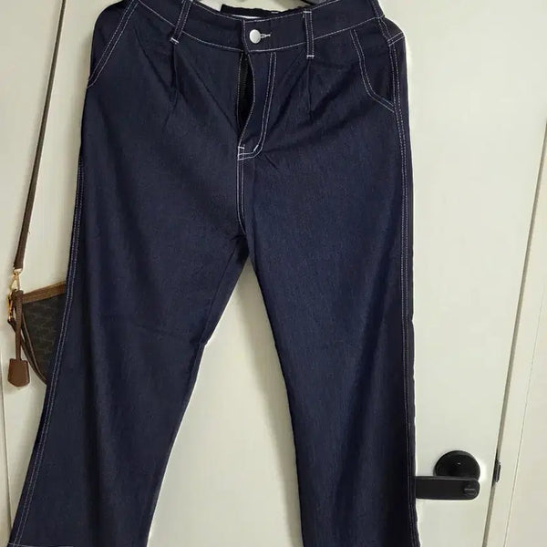 [BUNJANG] Wide Leg Denim Pants White Stitch Summer / 여름청바지 와이드 팬츠 흰색 스티치