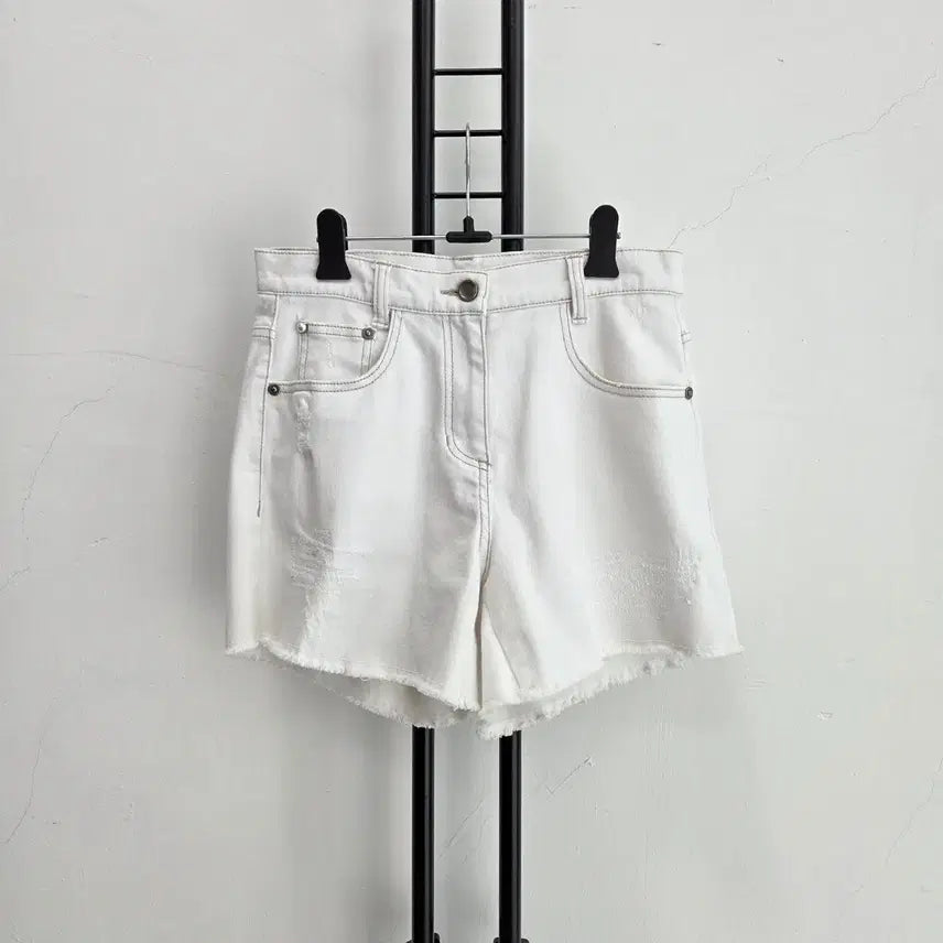 [BUNJANG] TIME White Denim Shorts Cut-off Rolled Hem / 정품 타임 TIME 화이트 데님 숏팬츠 컷팅 롤업