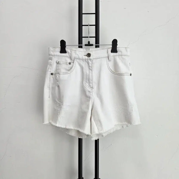 [BUNJANG] TIME White Denim Shorts Cut-off Rolled Hem / 정품 타임 TIME 화이트 데님 숏팬츠 컷팅 롤업