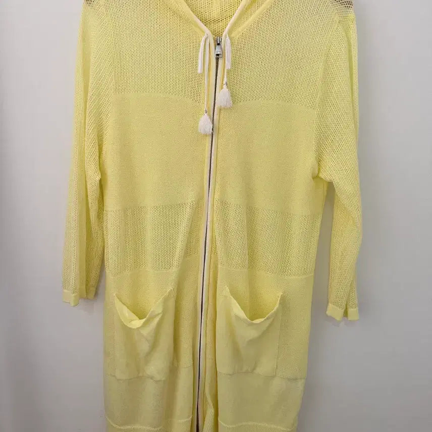 [BUNJANG] GIVY Yellow Hooded Knit Zip-Up Cardigan / [90] 기비(GIVY) 옐로우 후드 니트 집업 카디건