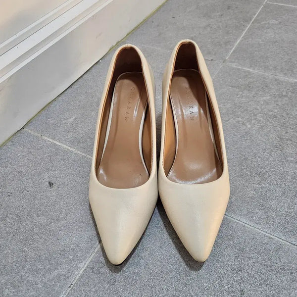 [BUNJANG] Ivory Faux Leather Heels Size 240 / 가죽 아이보리 구두 240