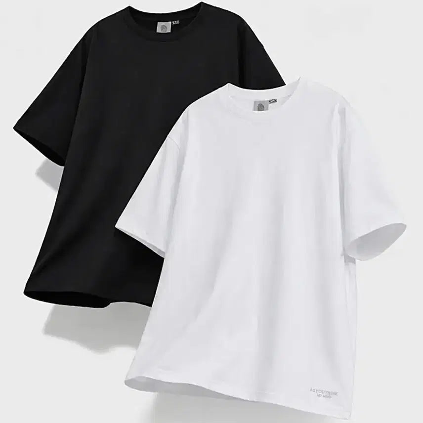 [BUNJANG] Ajobythemama Mind Layered Simple Logo T-shirt Black+White L / 애쥬띵크마마인드 레이어드 심플 로그 반팔 티셔츠 블랙+화이트 L