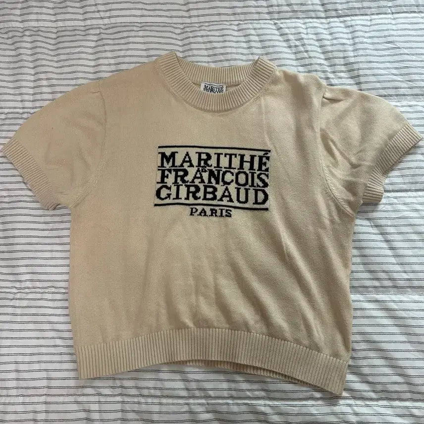 [BUNJANG] Marithe Francaise Short Sleeve Knit Top Beige / 마리떼 반팔니트 베이지