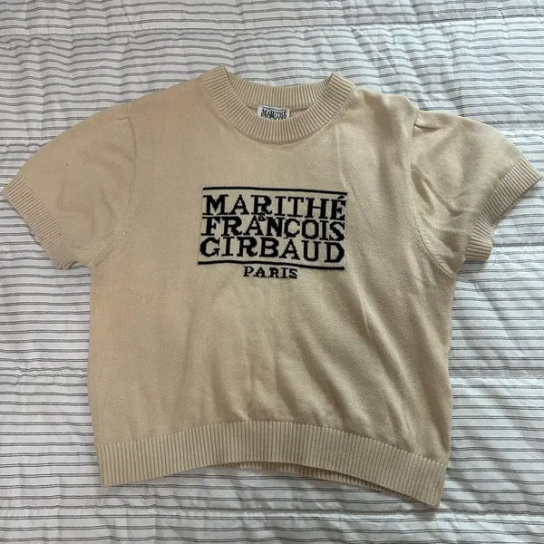 [BUNJANG] Marithe Francaise Short Sleeve Knit Top Beige / 마리떼 반팔니트 베이지