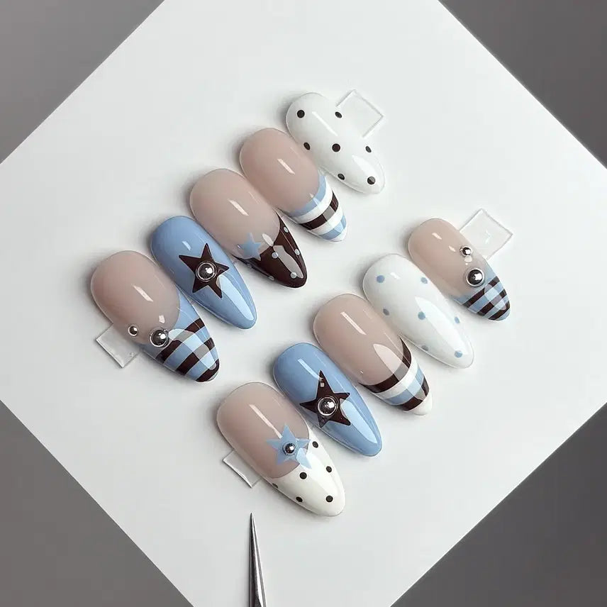 [BUNJANG] Handmade French Dot Drawing Nail Tips / 프렌치도트드로잉 수제네일팁